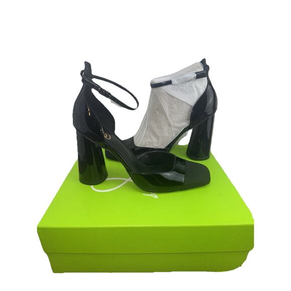 Sam Edelman Womens 9.5 Black Patent Heels Cristine Ankle Strap Closed NEW - Picture 2 of 9